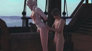 Ciri from the Witcher 3 Wild hunt aka Ciri of Vengerberg humping wooden hourse until orgasm with her shaved pink pussy on a boat